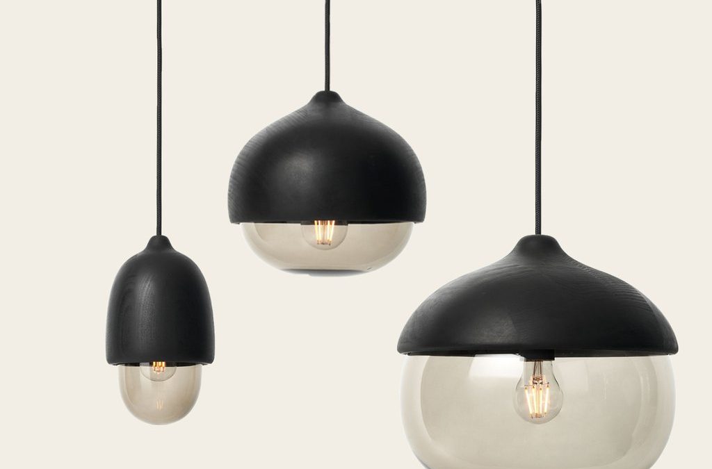 Terho Lamps - Black shade and smoke color glass - by Mater